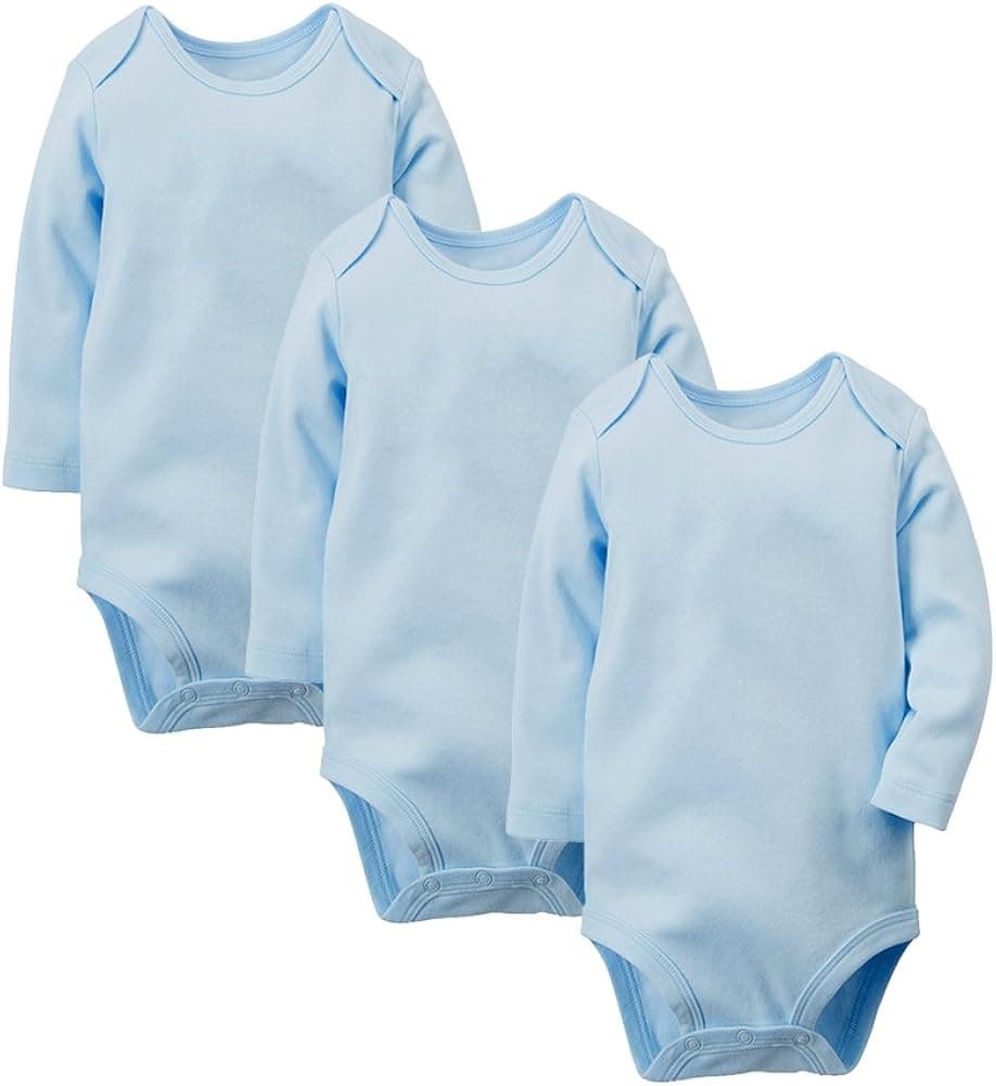 Enfants Chéris Unisex Baby 3 Pack Long Sleeve Bodysuit Cotton Onesies, Blue, 3-6 Months