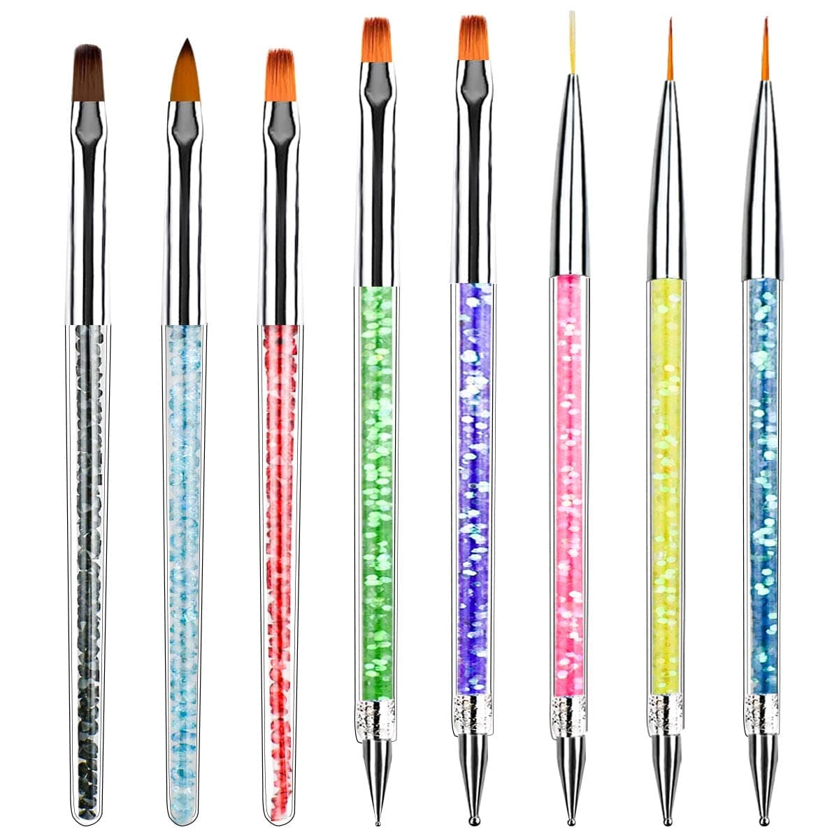8 Pcs Nail Art Brushes with Nail Liner Brush & Dotting Point Drill Drawing Pen Double Ended Nail Art Tool Nail Design Tools Set Acrylic Nail Painting Tools Kit for Home Salon Manicure DIY (Multicolor)