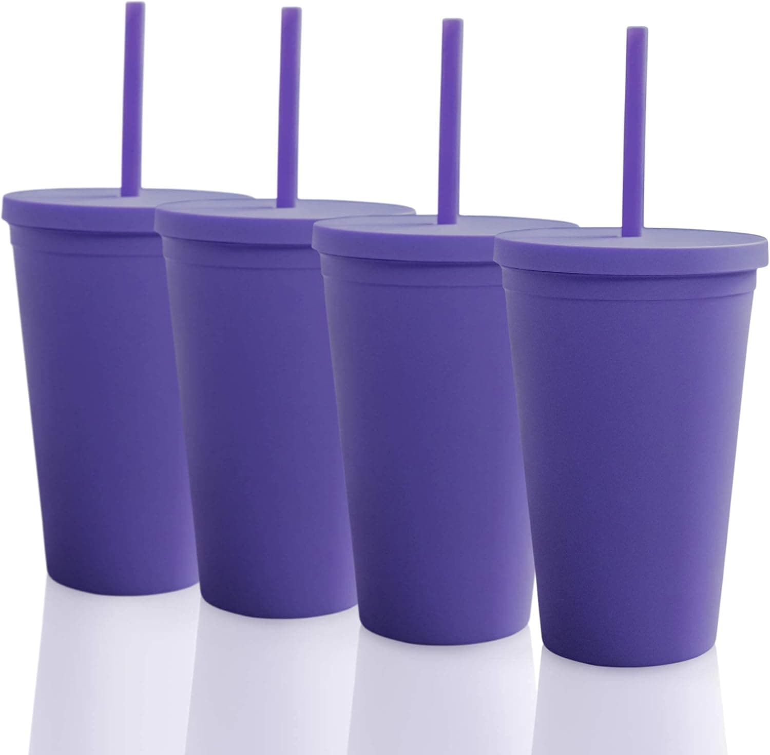 Tumblers with Lids (4 pack) 16oz Pastel Colored Acrylic Cups with Lids and Straws | Double Wall Matte Plastic Bulk Tumblers With FREE Straw Cleaner! Vinyl Customizable DIY Gifts