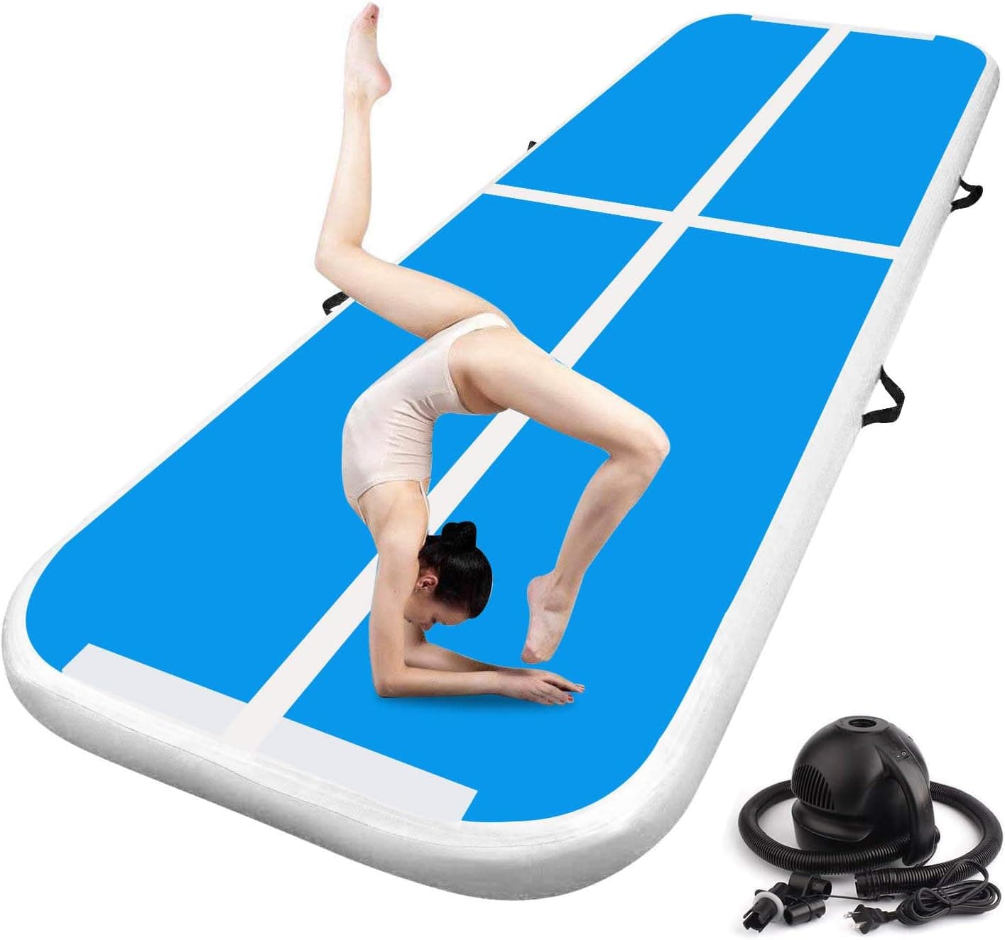 FBSPORT 13ft/16ft/20ft/23ft/26ft Inflatable Air Gymnastics Mat Training Mats 4/8 inches Thickness Gymnastics Tracks for Home Use/Training/Cheerleading/Yoga/Water with Pump