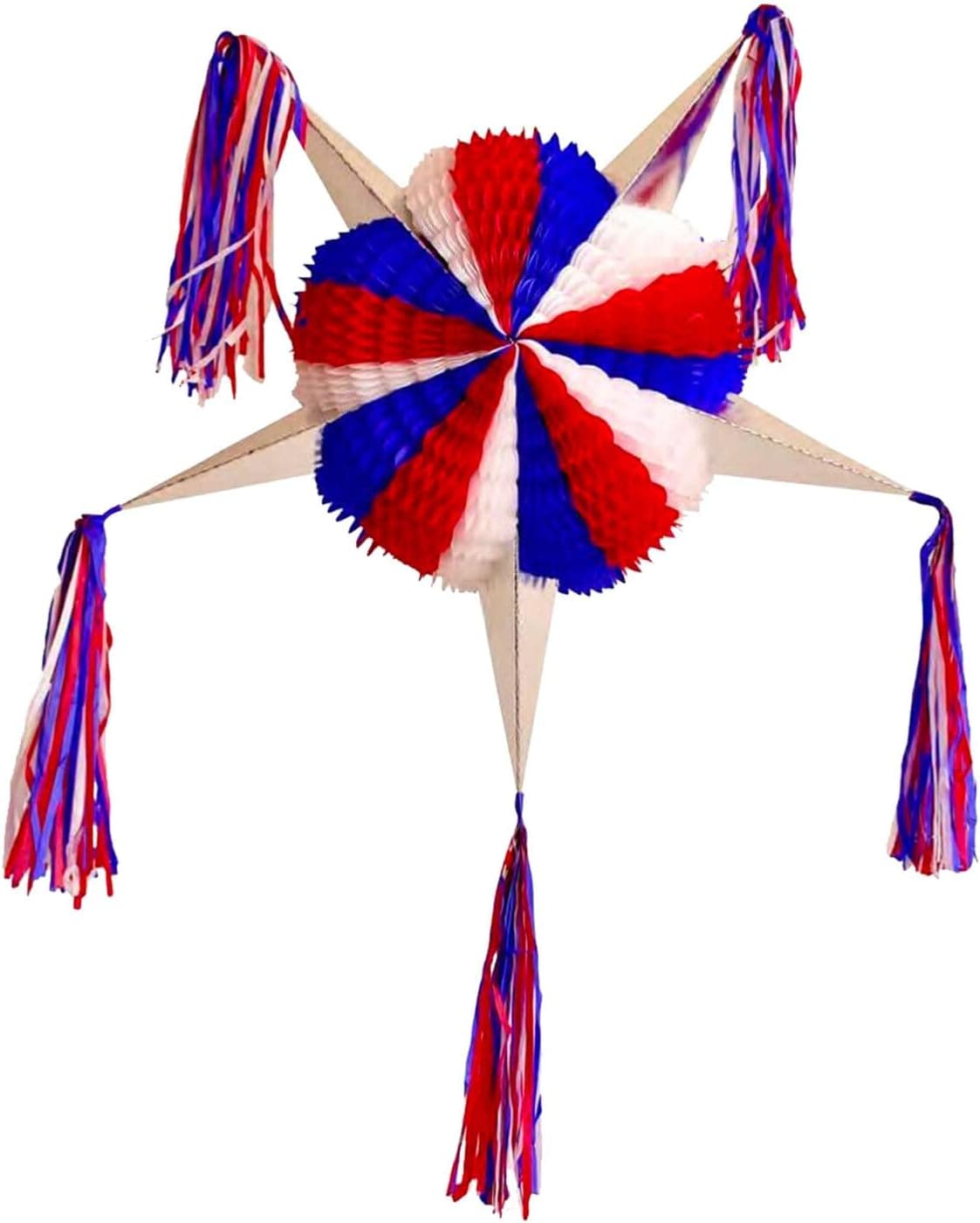 OLÉ RICO - Handmade Mexican Star Decoration, Blue, White, Red colors, Perfect for Fiesta Party Decorations, 2.79 Feet Long