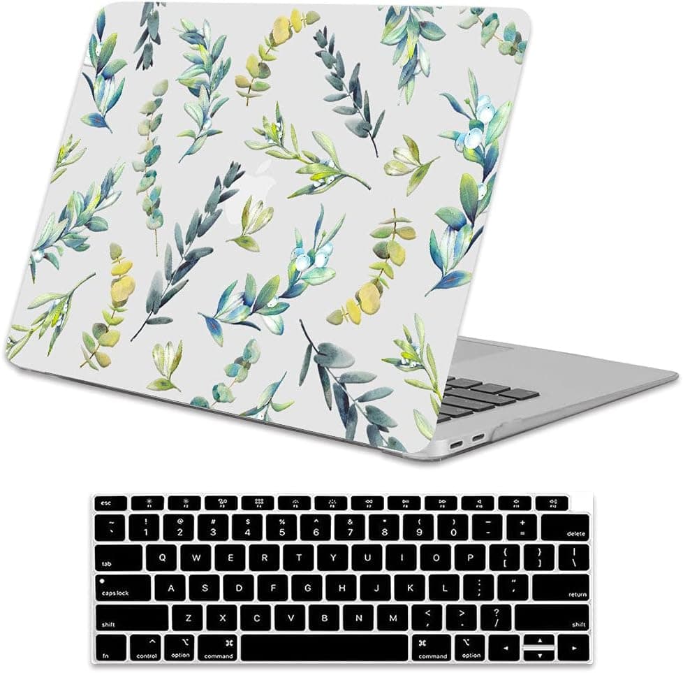 Lapac Compatible with MacBook Air 13 Inch Green Leaf Case A2337 M1 A2179 A1932 2020 2019 2018, Hard Shell Case for New MacBook Air 13 Case Retina Display Fits Touch ID with Keyboard Cover, Leaves