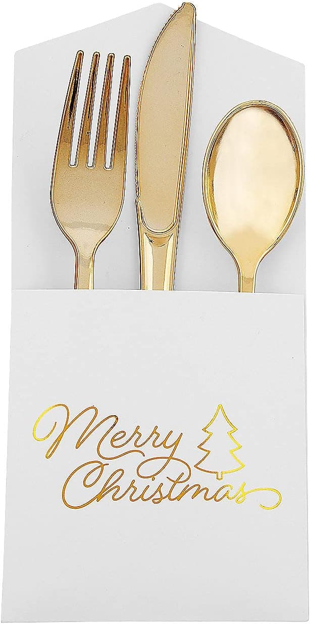 Christmas Gold Foil Cutlery Holders - Party Supplies - 12 Pieces