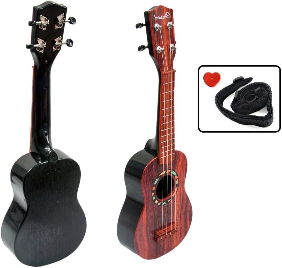 Kids 4 String Acoustic Classic Guitar Musical Instrument Toy w/ Ukulele Strap , Guitar Pick & Tunable Vibrant Ukulele Sounds , Acoustic Guitar for Ages 3+ (21")
