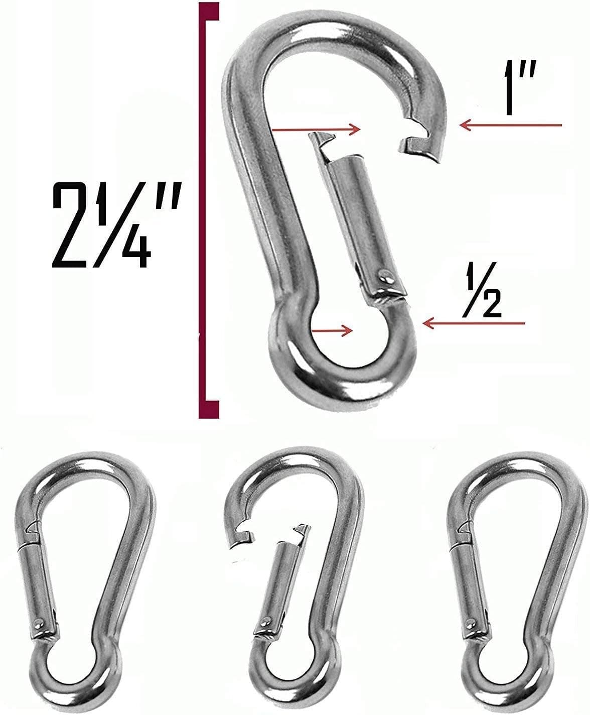 ProDesign - 2¼ Inch Stainless Steel 304 Spring, Snap, Link, Carabiner Hook, Clip - Key Chain - Key Ring - Camping - Fishing - Traveling - Hiking - Dog Leash - Etc. Set of 4 (Not Used for Climbing)