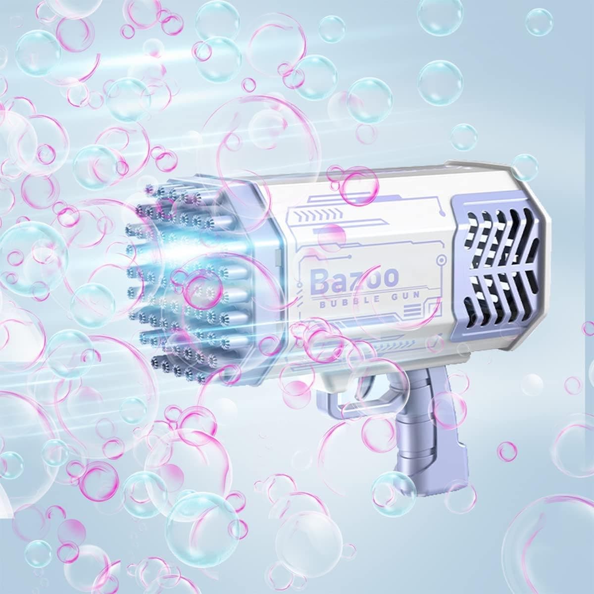 Bazooka Bubble Machine Gun - 69 Hole Bubble Gun, Bubble Blower with Colorful Lights, Summer Toys for Toddlers Kids Adults Summer Party Favors, Outdoor Pool Toys (Purple)