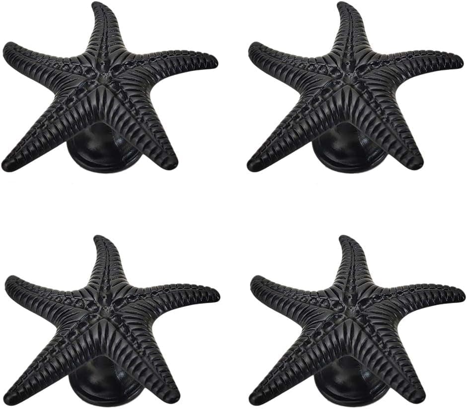 brandname Laide Starfish Cabinet Knob Zinc Alloy for Drawer Cupboard Wardrobe Dresser Handle Kitchen Beach Ocean Theme Pulls Hardware 4 Pieces (Black)