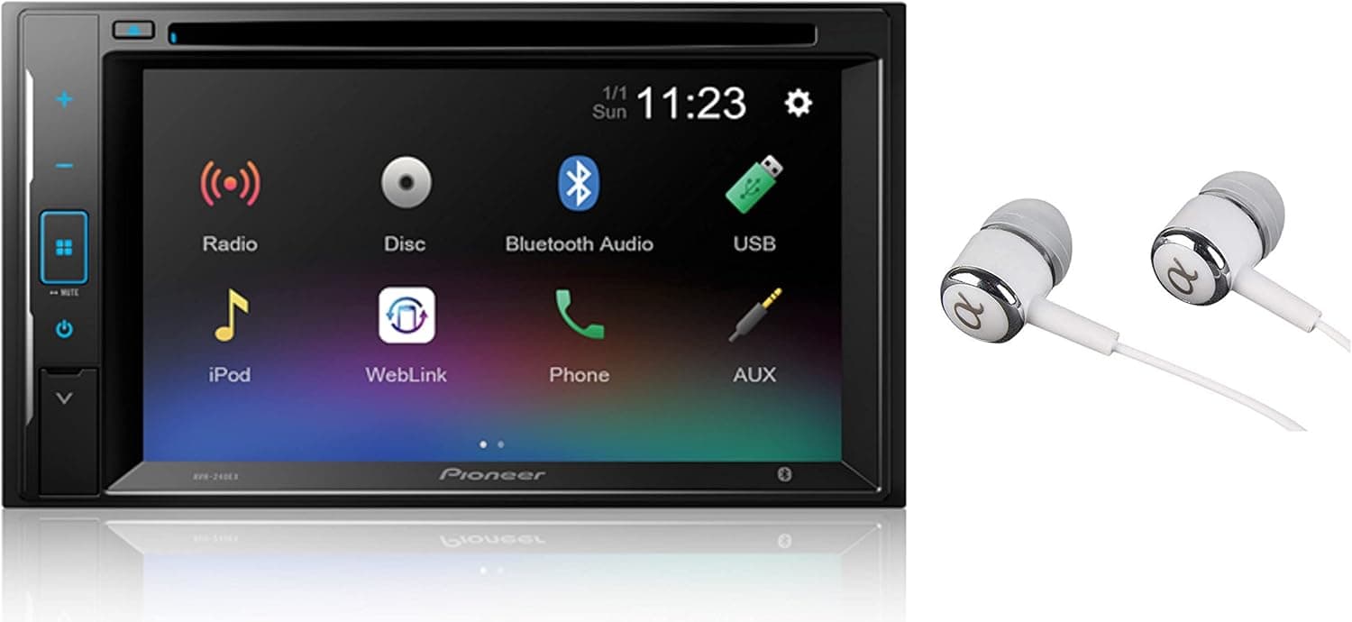 Pioneer Double DIN 6.2" WVGA Touchscreen Display Bluetooth In-Dash DVD/CD AM/FM Front USB Digital Media Car Stereo Receiver, Android Music Pandora and Spotify Support/FREE ALPHASONIK EARBUDS
