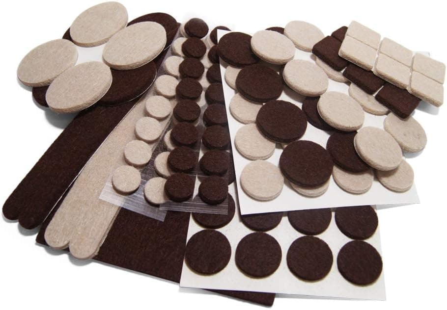 Felt Furniture Pads (113 Piece Two Color Combo) - Self Stick Hardwood Floor Protectors, Chair, Table, Furniture Leg Protectors. Ultra Strong Adhesive, Heavy Duty, Easy Peal & Stick - Brown, Beige
