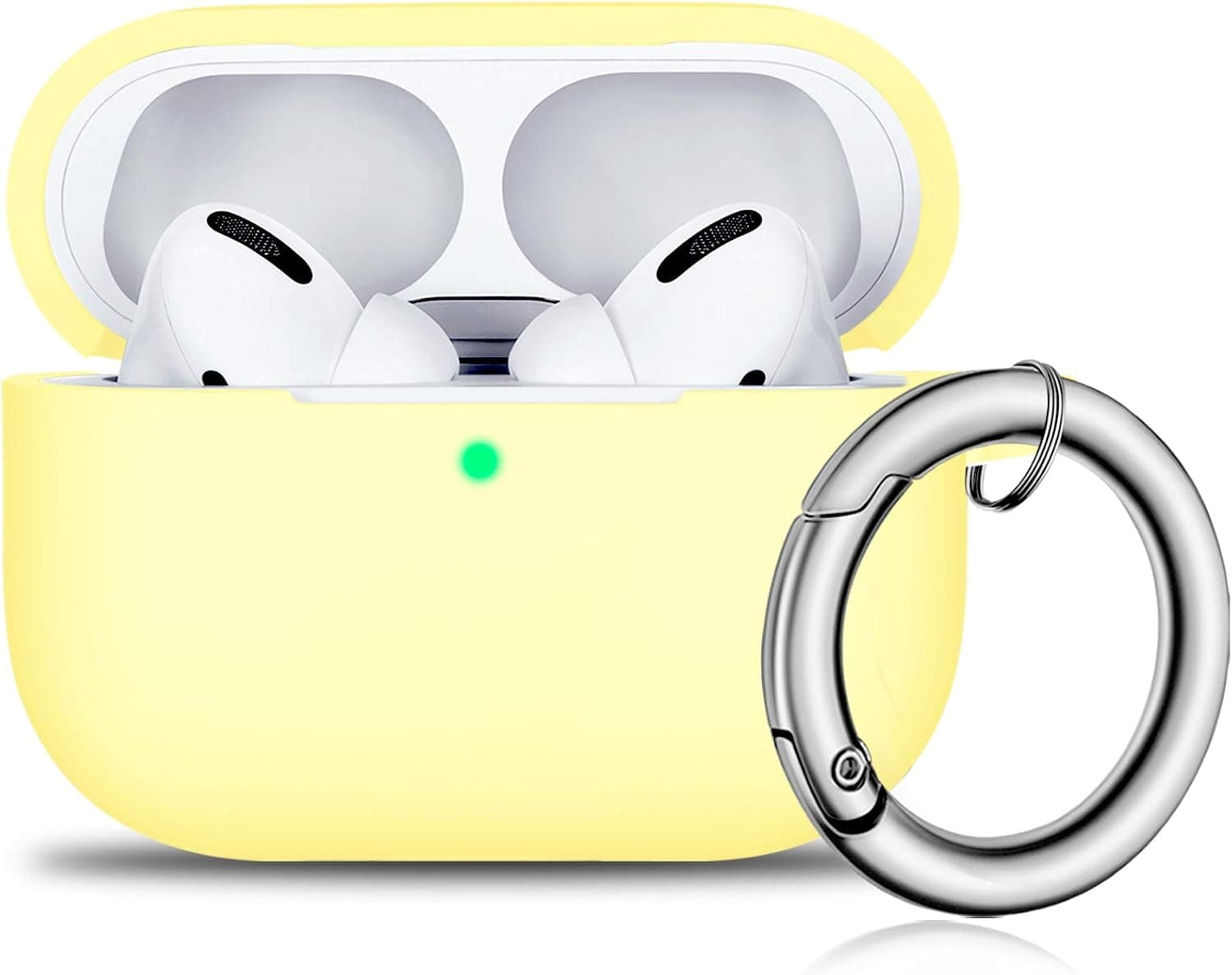 R-fun AirPods Pro Case Cover with Circle Keychain, Full Protective Silicone Skin for 2019 Apple AirPods Pro Charging Case-Cream Yellow