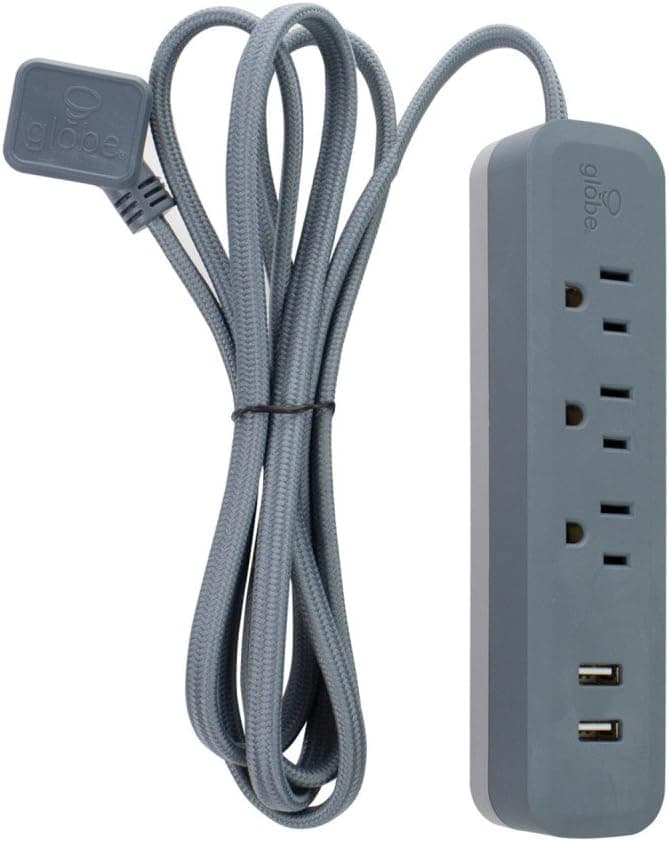 Designer Series 6-ft 3-Outlet USB Surge Protector Power Strip, 2x USB Ports, Right Angle Plug, Adriatic Rubberized Finish,78392
