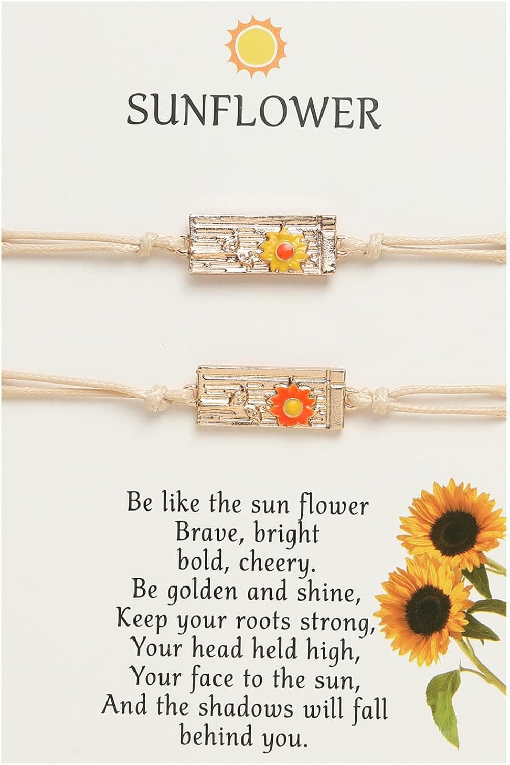 2-3Pcs Sunflower Flower Promise Bracelet Set with Wish Card for Women Girl Teen Girlfriend Adjustable Braide Rope Love Heart Daisy Bracelet Handmade Bohemian Christmas Valentine's Day Jewelry Gift