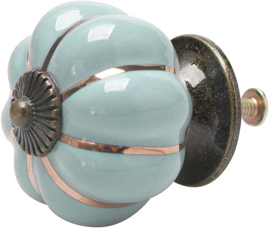 uxcell Ceramic Knobs Vintage Knob Drawer Pumpkin Shaped Pull Handle Furniture Door Cabinet Cupboard Wardrobe Dresser Decorative Light Blue