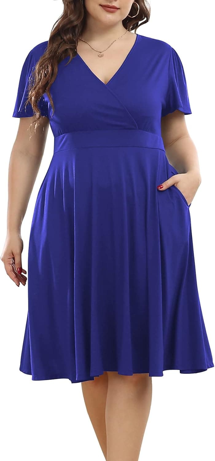 POSESHE Women's Plus Size Casual Loose Summer Basic Short Sleeve Party Dress