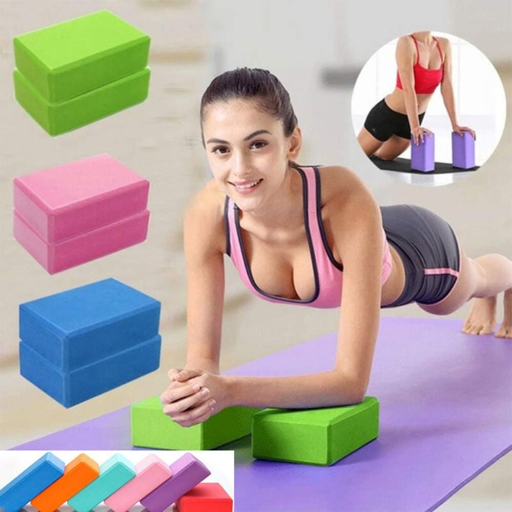 CWM EVA Yoga Block Set Pilates Brick Fitness Belt Set for Exercise Workout Fitness Training Block Brick Stretching Belt Yoga Bolster