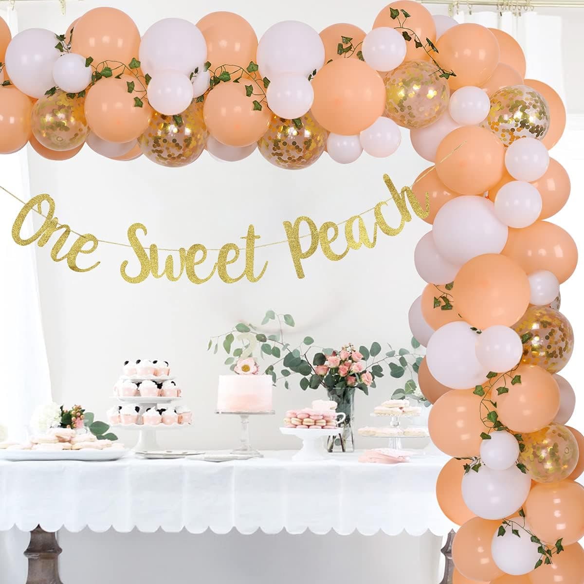 Peach Birthday Decorations for Girls, Peach Balloon Arch Garland kit One Sweet Peach Banner 1st Birthday Party Supplies