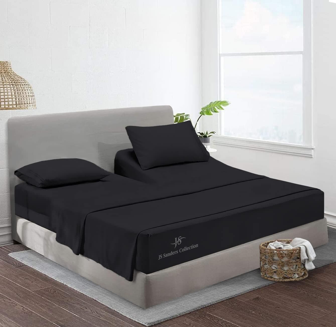 Top Split California King Sheets Sets for Adjustable beds, Half Split Cal King Sheet Sets for Adjustable beds 18" deep Pocket, 34" Split Top Sheets 1000 TC 100% Cotton (Half Split Fitted) Black