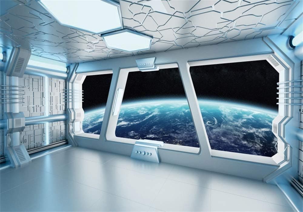 AOFOTO 10x7ft Spaceship Interior With Window View On Planet Earth Backdrop Universe Exploration Science Fiction Spacecraft Photography Background Space Station Photo Shoot Studio Props Vinyl Wallpaper