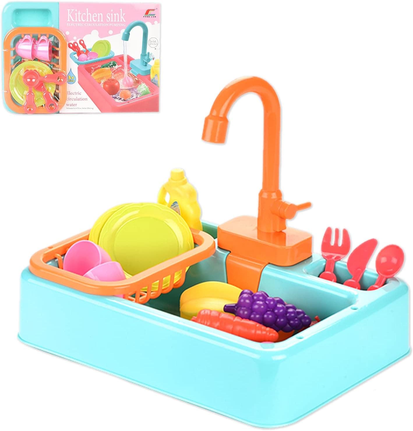 ABCaptain Pretend Play Kitchen Sink Toys Electric Dishwasher Faucets with Automatic Running Water Cycle System House Role Play Playset Gifts for Kids Boys Girls Ages 3 4 5 6 7+ (Green)