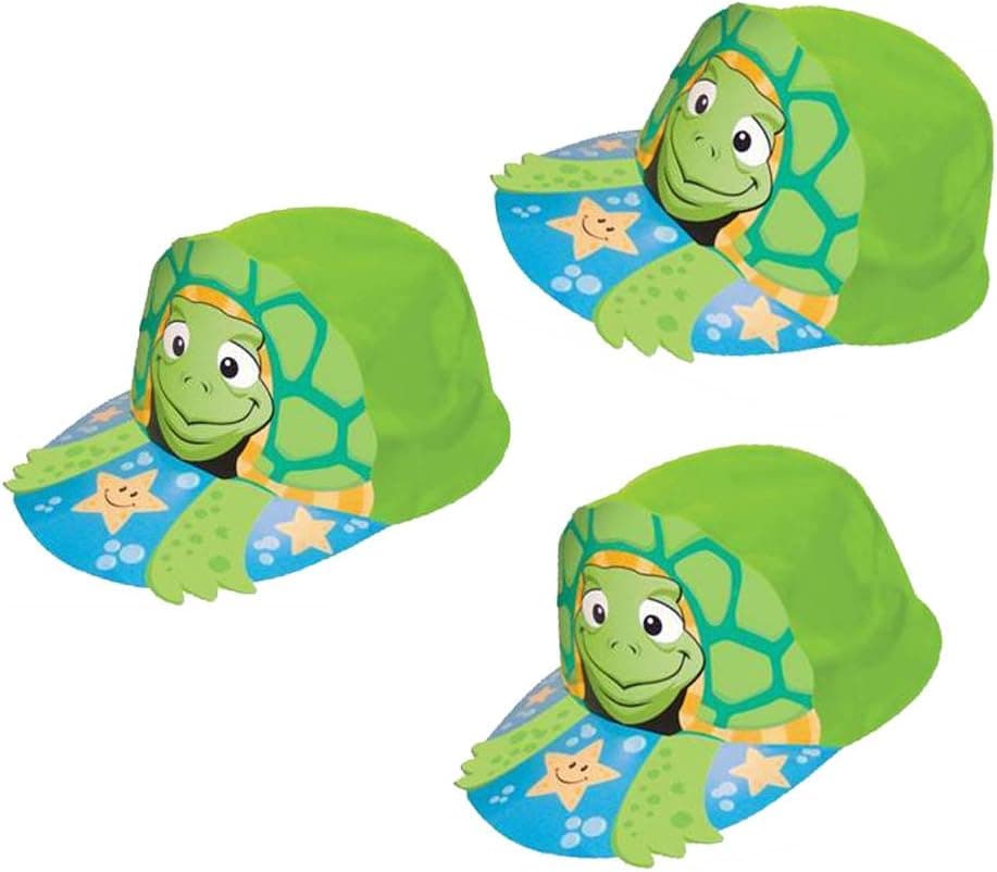 6 Tropical Adorable TURTLE Underwater Deep Sea Party Green Plastic Caps Hats .