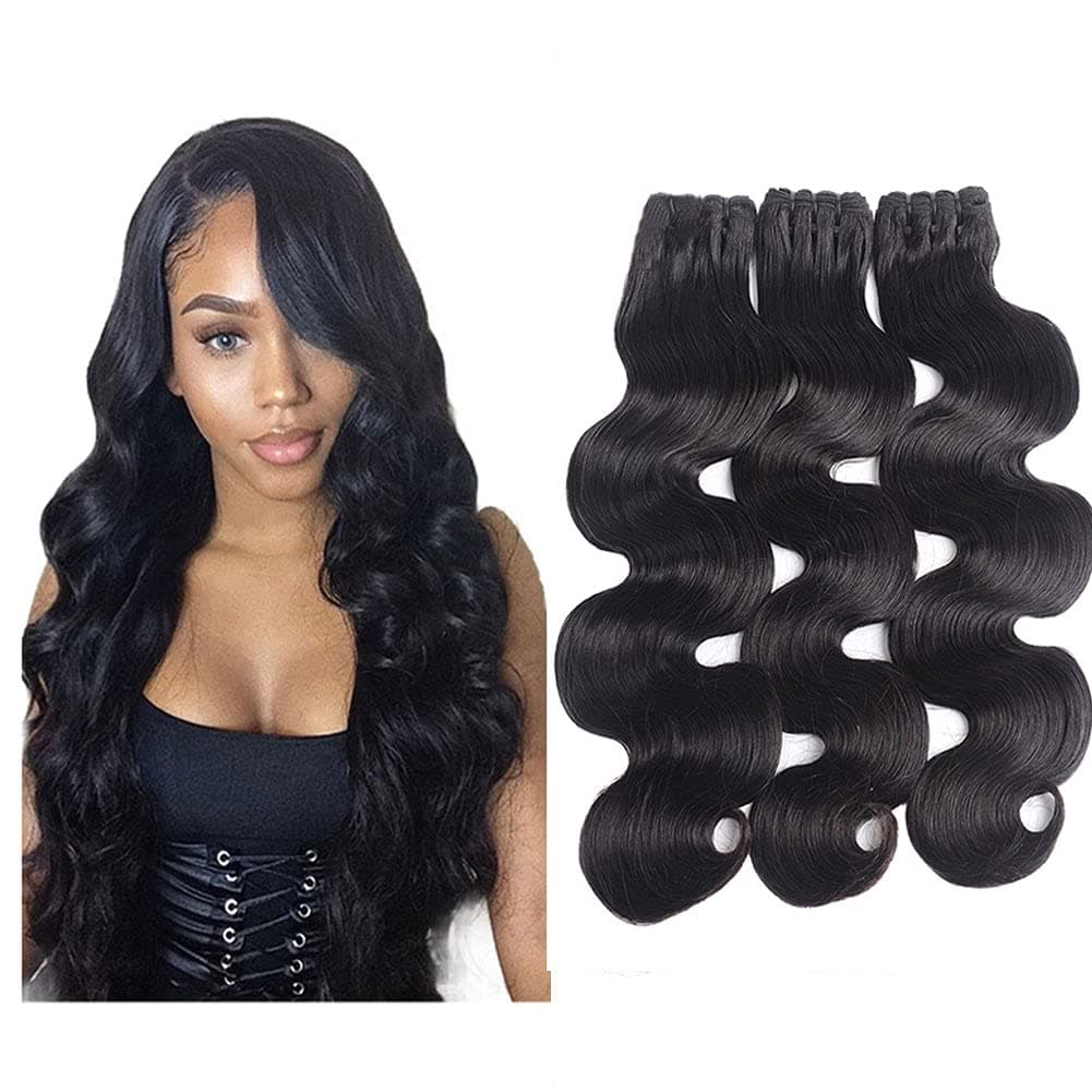 Brazilian Body Wave Hair Bundles 3 Bundles Body Wave Hair Weaves 100% Unprocessed Human Hair Bundles Natural Black Color Virgin Human Hair Weft Extensions 24 26 28 inch