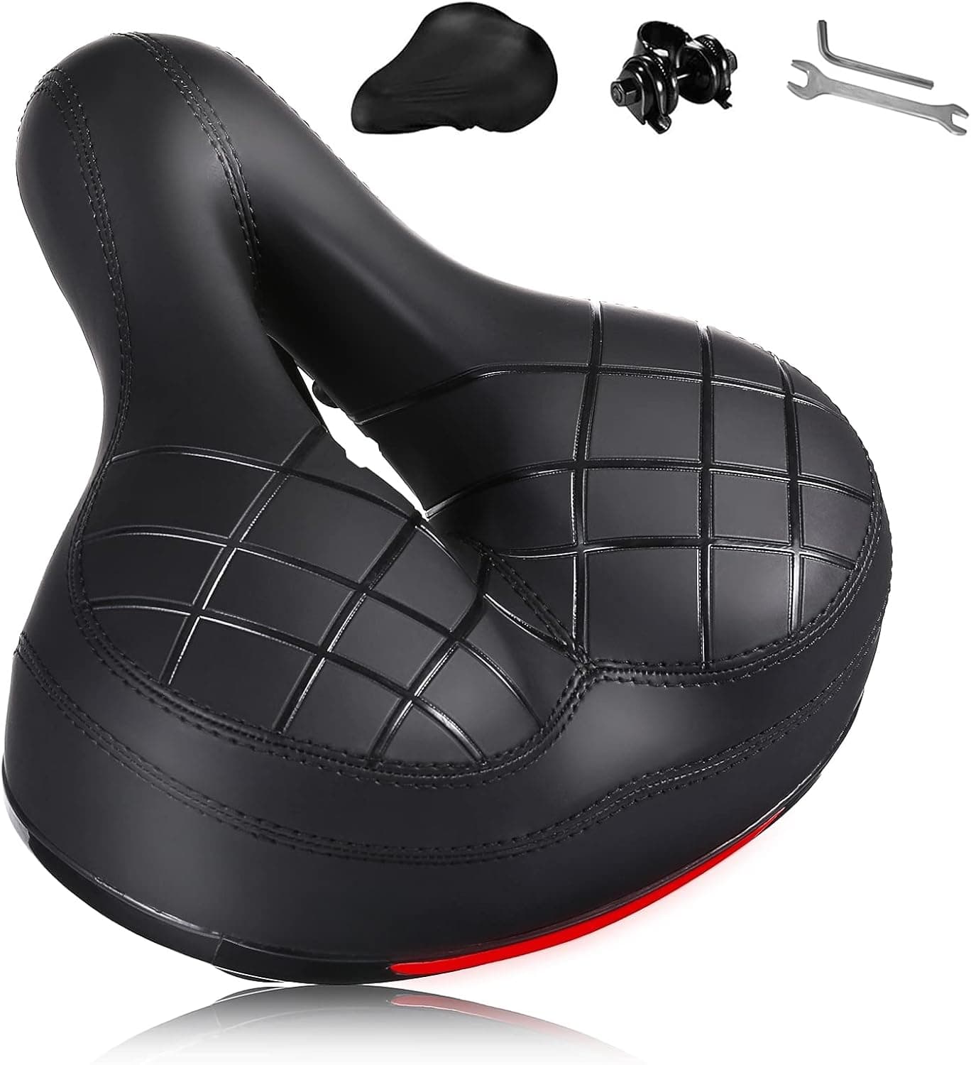 Bike Seat BRGOOD Waterproof Bike Saddle City Mountain Bike Seats for Men with Mounting Tools and Cover, Shock Absorbing Exercise Bike Seat Replacement for MTB, BMX 9.8*8.3inch Black