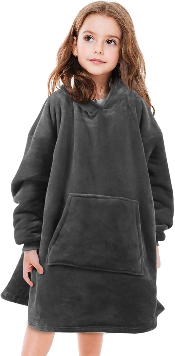 sunyana Wearable Oversized Blanket Hoodie Sweatshirt with Pocket and Sleeve, Blanket Hoodie for Kids, Grey