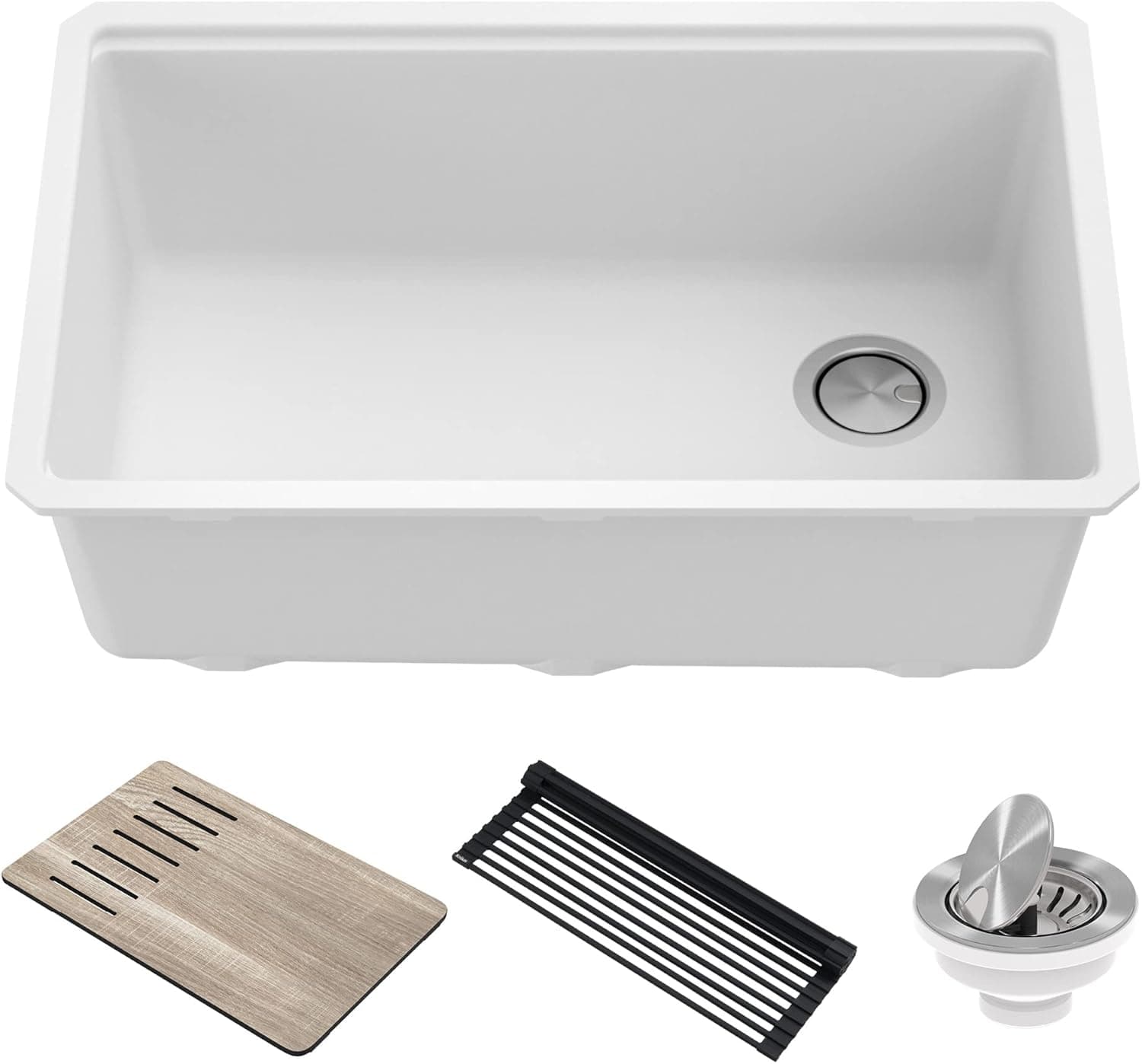 KRAUS Bellucci Workstation 30-inch Undermount Granite Composite Single Bowl Kitchen Sink in White with Accessories, KGUW1-30WH