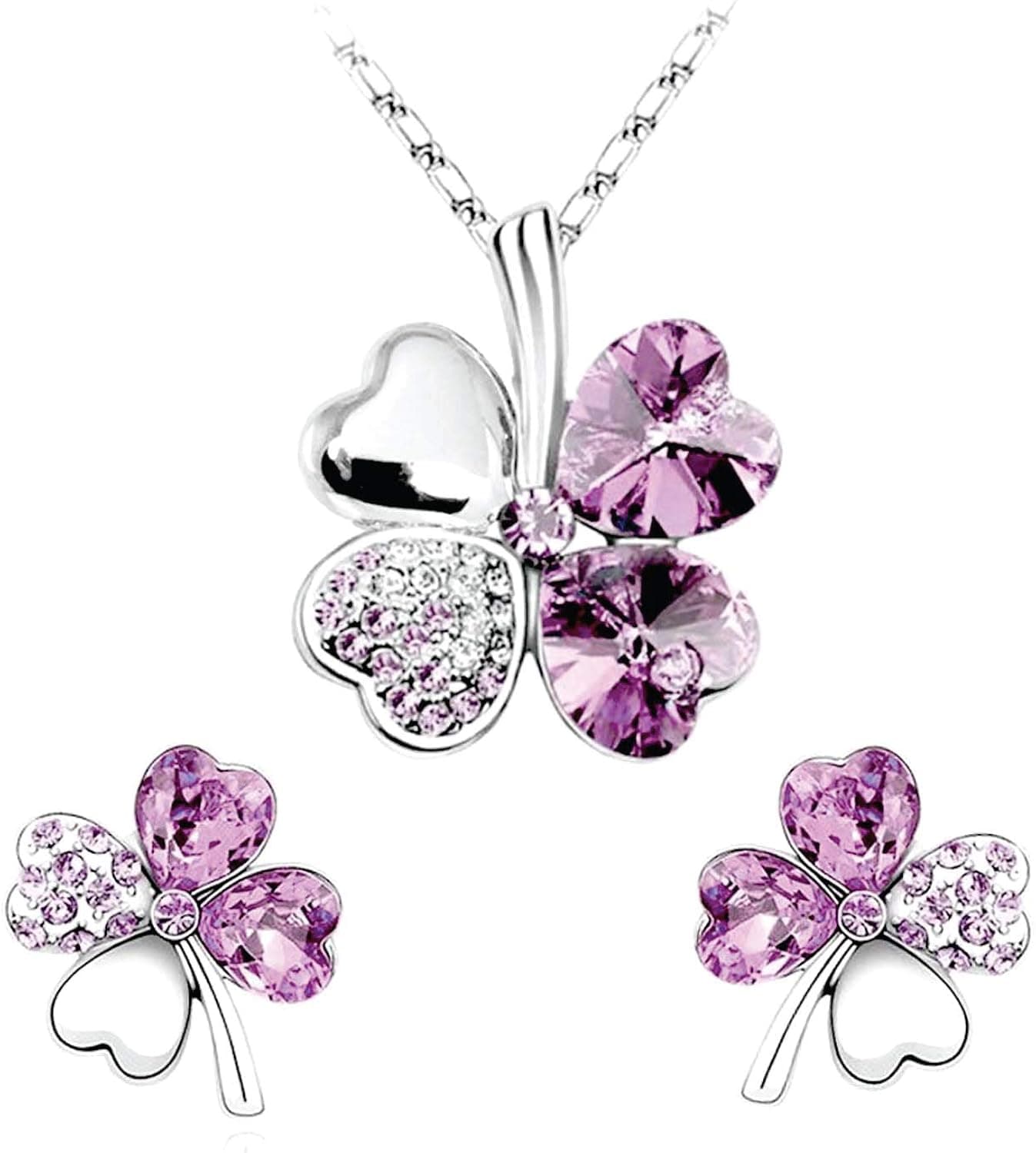 BodyJ4You Four Leaf Clovers Set Necklace, Earrings in Gift Box, Jewelry Set 18 inches Necklace
