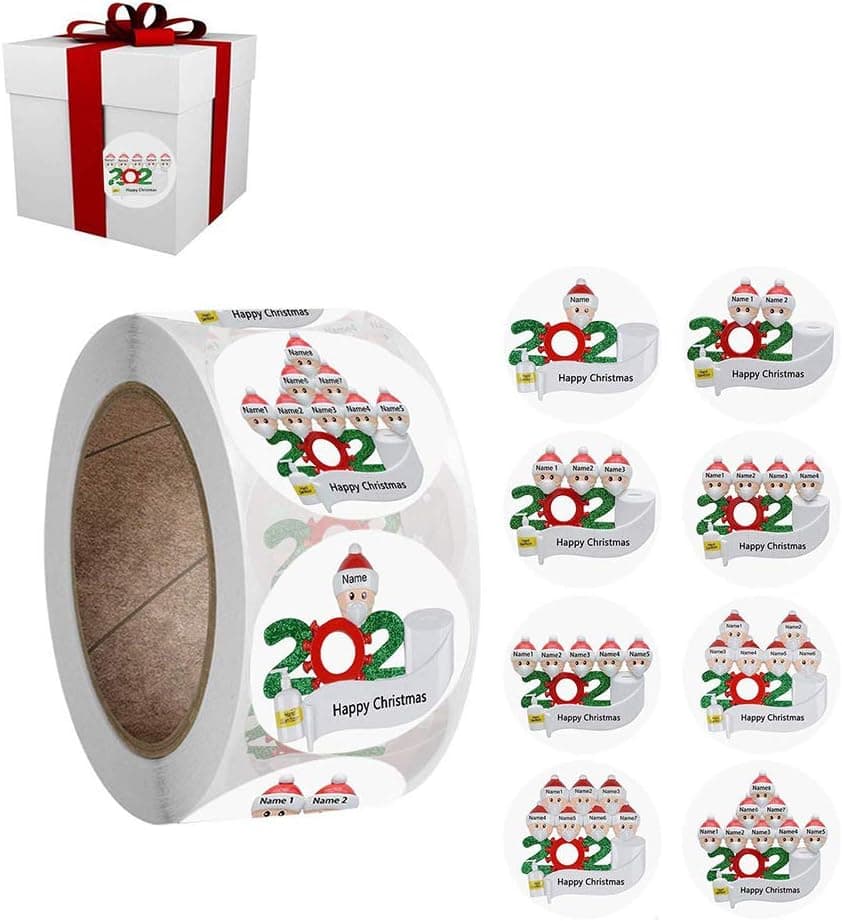 RRLOM Roll Over Image to Zoom in 500Pcs Merry Christmas Stickers 2020 Christmas Quarantine Survivor Label Stickers RoundAdhesive Labels Kraft Paper, Decorative Sealing Stickers, Wedding, Party