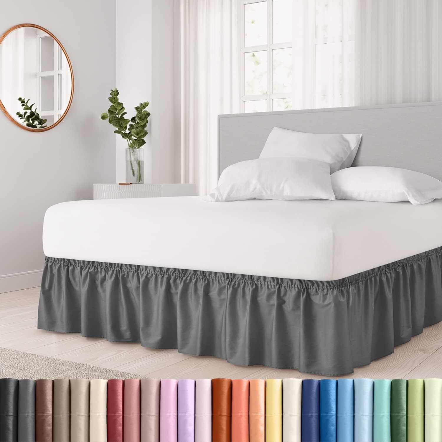 Ruffled Dark Grey Twin Bed Skirt – Hotel-Quality Ruffles for Twin Beds with 21 in. Drop – Elastic Wrap Around Dust Ruffle Twin Bedskirt for Easy Fitting with Brushed Fabric by CGK Unlimited