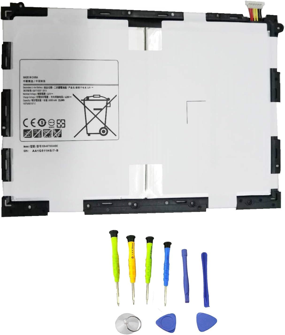 SUNNEAR EB-BT550ABE Replacement Tablet Battery for Samsung Galaxy Tab A 9.7" SM-T550 SM-P550 SM-T555C SM-T555 SM-P351 Series Tablet EB-BT550ABA 3.8V 22.8Wh 6000mAh with Tools