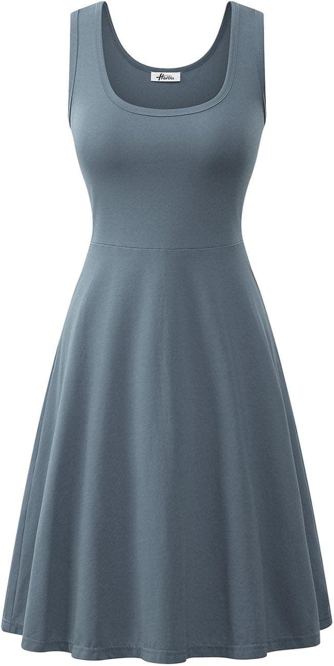 Herou Women Summer Beach Casual Flared Tank Dress (X-Large, Greyish Blue)