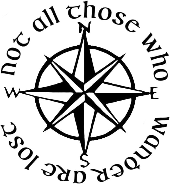 Not All Those Who Wander are Lost LOTR Compass 6" Vinyl Sticker Car Decal (6" Black)