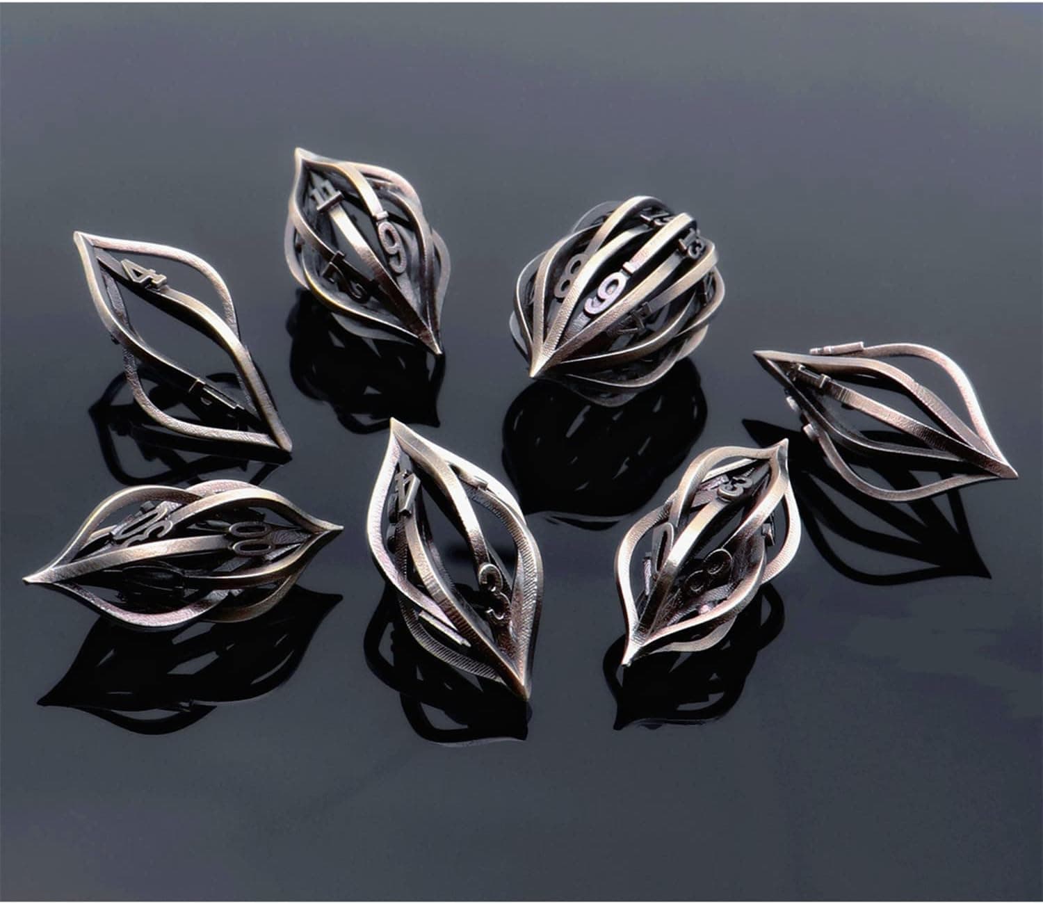 CREEBUY Metal DND Game Dice Set: Arcanum Dice for Dungeon and Dragons Table Games-Metal 3D Printed Hollow Dice Polyhedral D&D RPG MTG Game Alien Dice Creative Gift for Families,Friends
