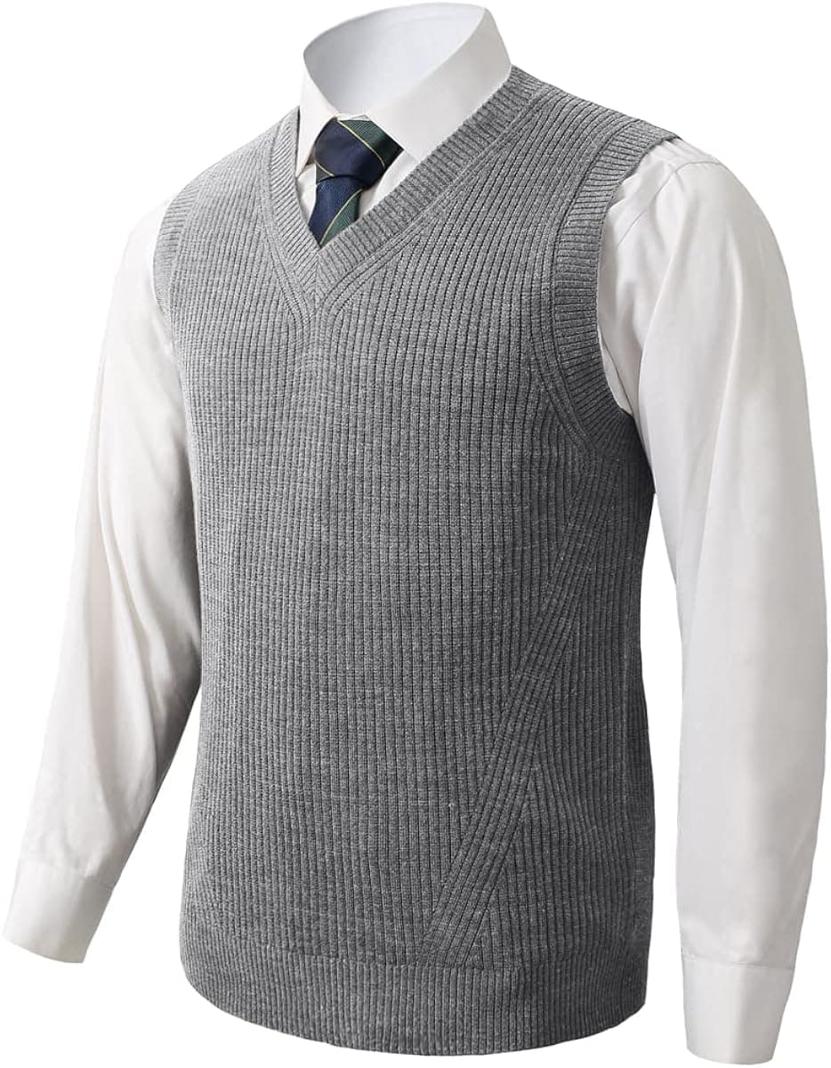 Mens V-Neck Knitted Sweater Vest Sleeveless Pullover Knitwear Loose Fit Sweater Tops