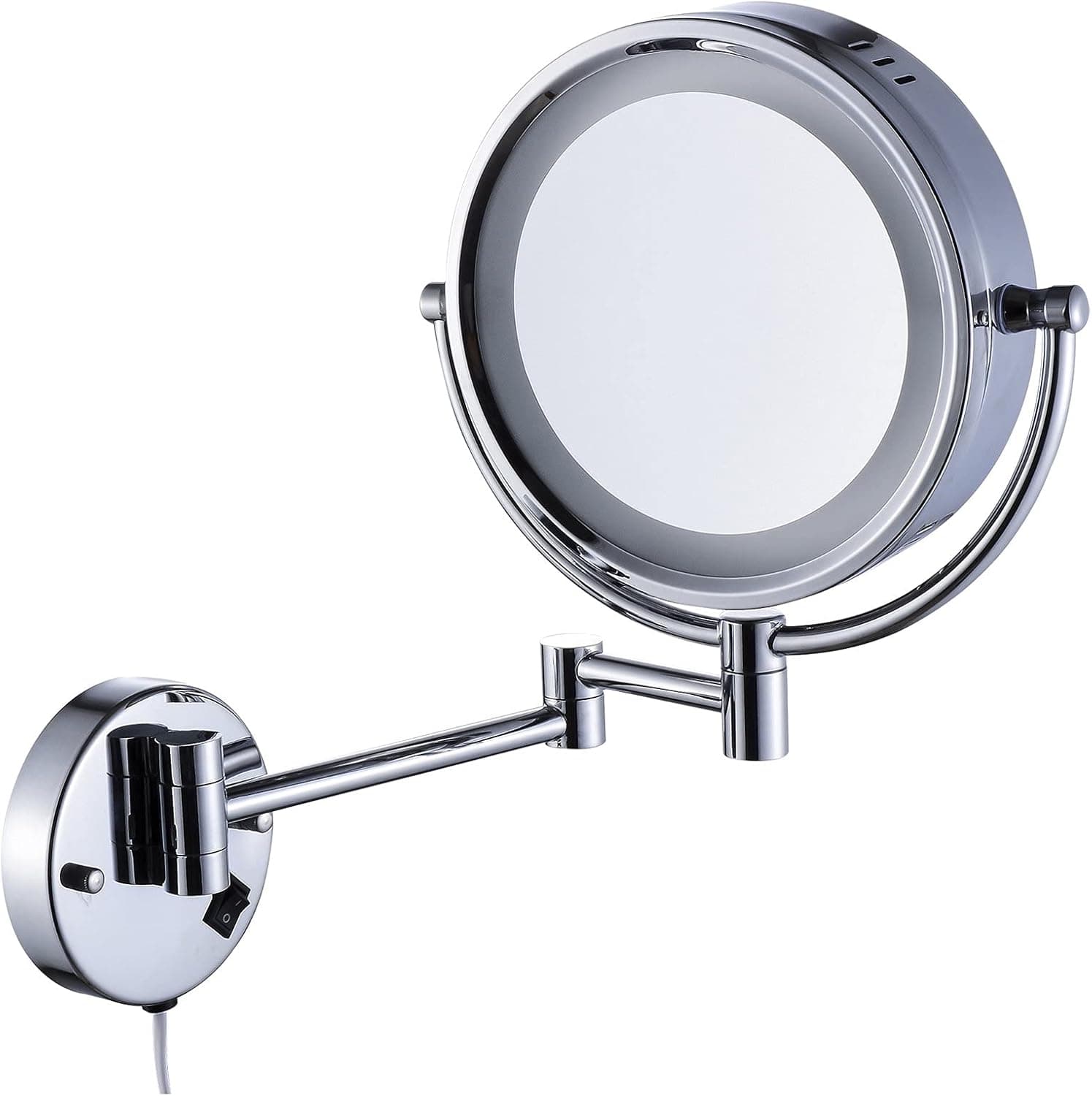 Cavoli Wall Mounted Makeup Mirror with LED Lighted 10x Magnification,3 Colors Lights Modes,8.5 Inches,Bathroom and Hotel, Chrome Finish,Made of Brass