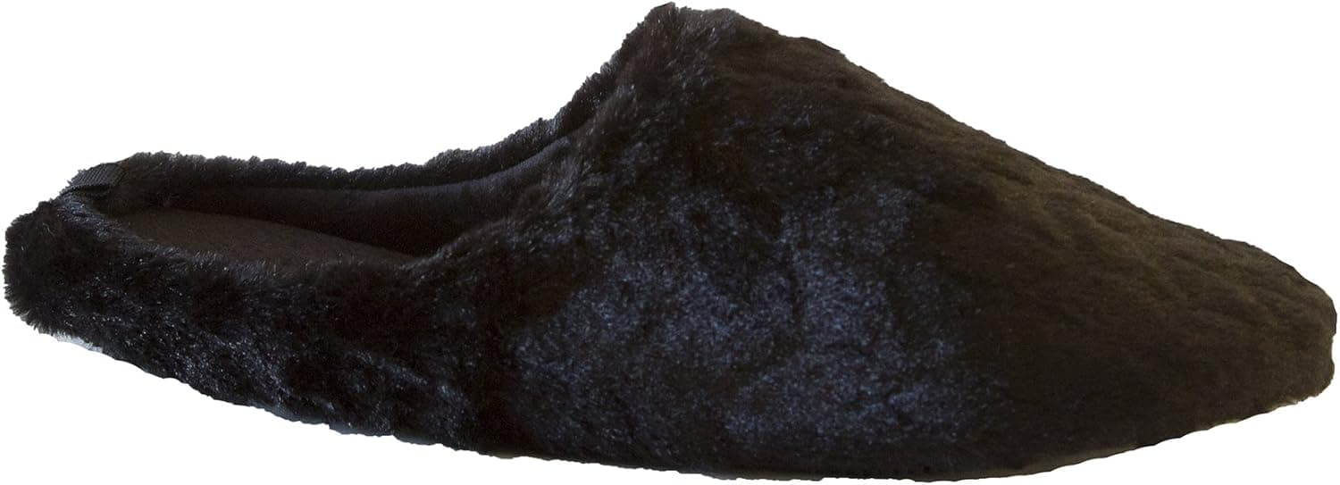 Isotoner Women's Chevron Fur Gina Hoodback Faux Fur Slipper, Black 8-9
