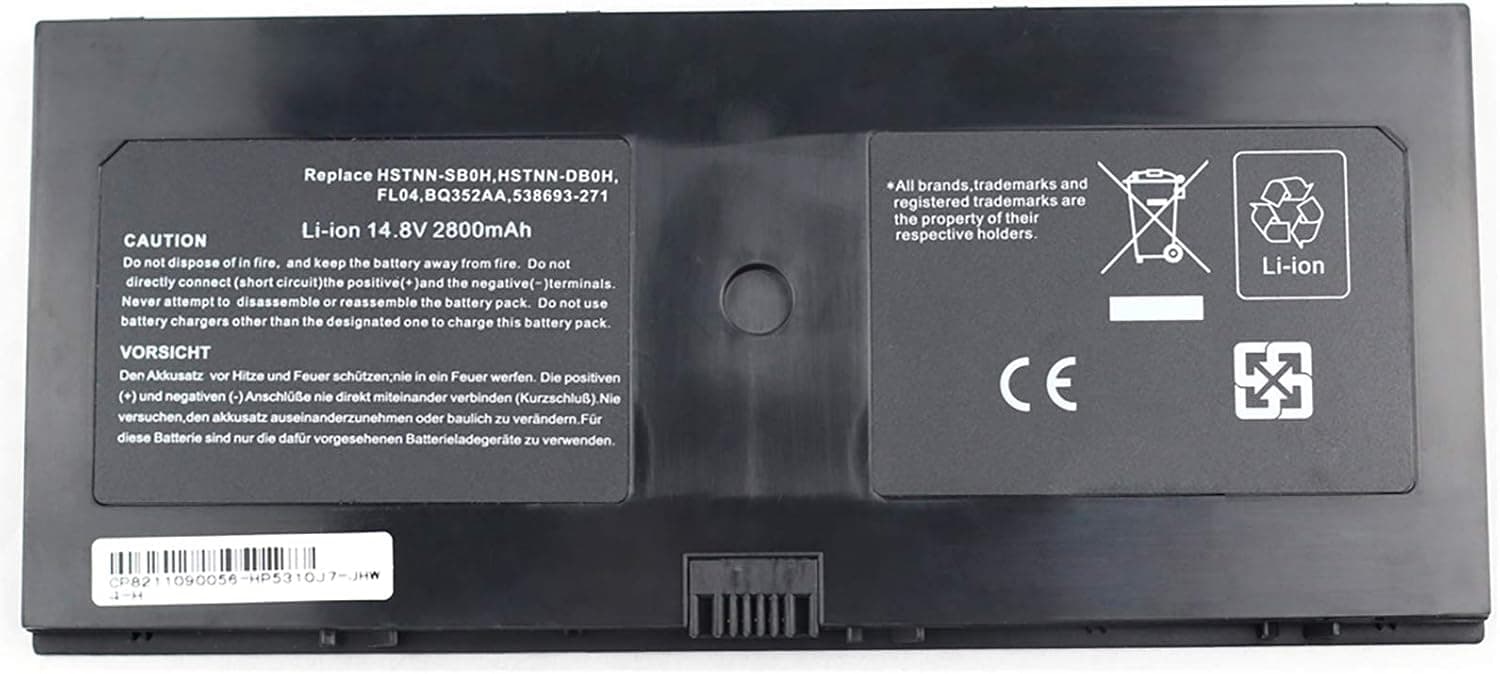 14.80V,2800mAh,Li-Polymer, Replacement Laptop Battery for HP ProBook 5310m, ProBook 5320m, Compatible Part Numbers: 538693-271, 580956-001, AT907AA, BQ352AA, HSTNN-DB0H, HSTNN-SB0H