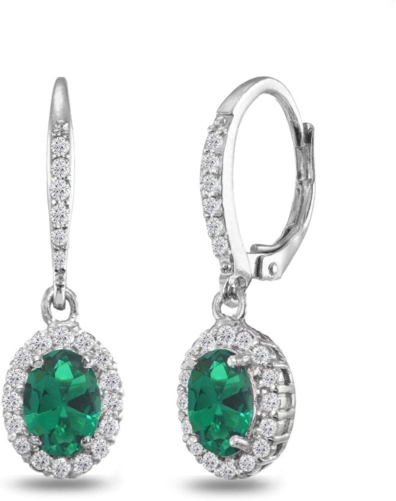 Sterling Silver Genuine & Synthetic Gemstone Birthstone Oval Halo Leverback Drop Dangle Earrings for Women Girls
