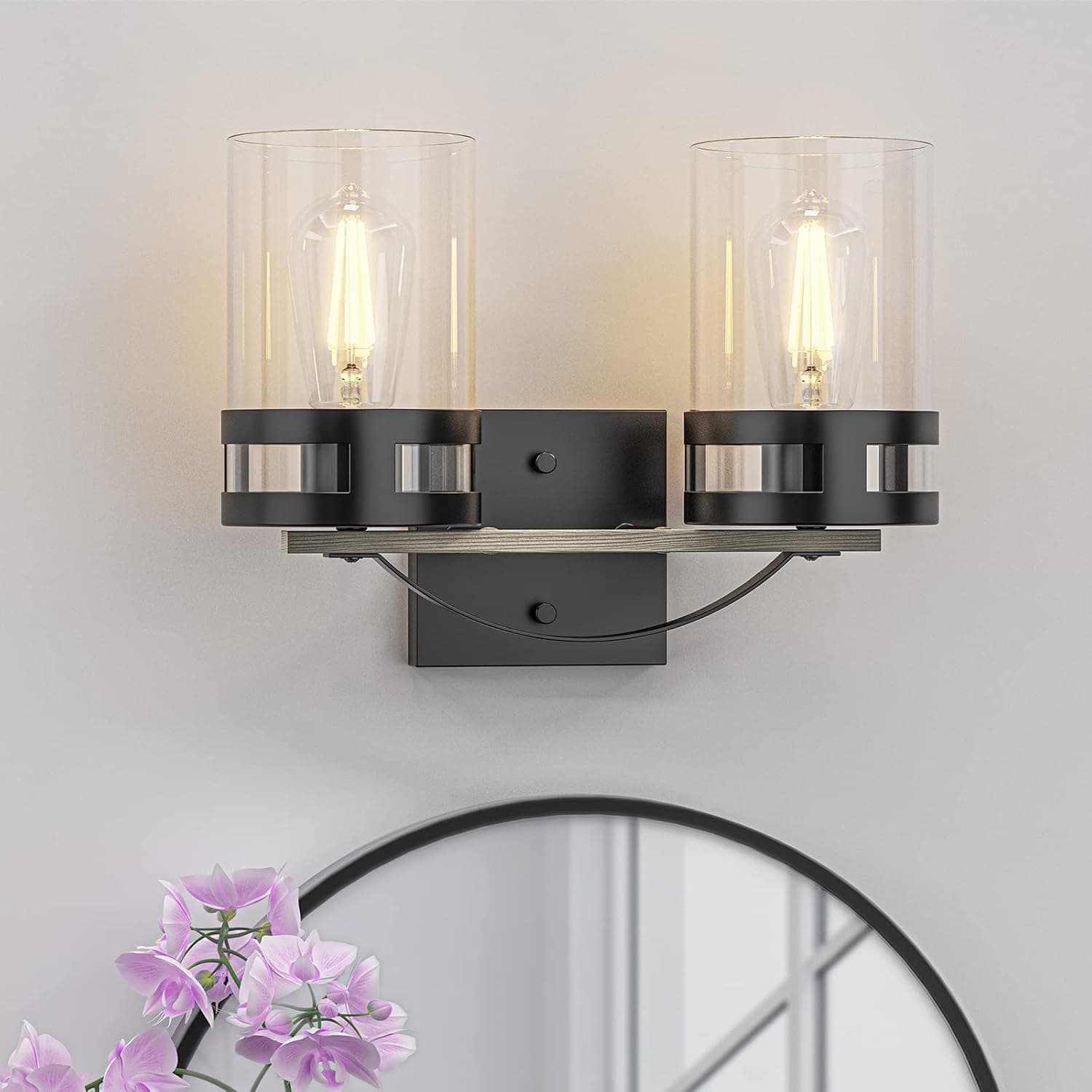 P.TOULTEK Bathroom Light Fixtures Modern Vanity Light Fixture with Clear Glass Shade Indoor Vanity Light Fixture Wall Sconce Lighting for Living Room, Bedroom, Kitchen, Stairs (2-Light)