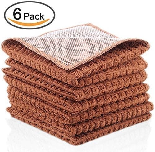 Kleanner SUPER PREMIUM Microfiber Kitchen Dish Cloth With Polyster Mesh Scour Side for Scrubbing, Double Side Scrubber Rags Cloth, Size 12 x 12 Inch, Set of 6 Packs (Dark Brown Colors)