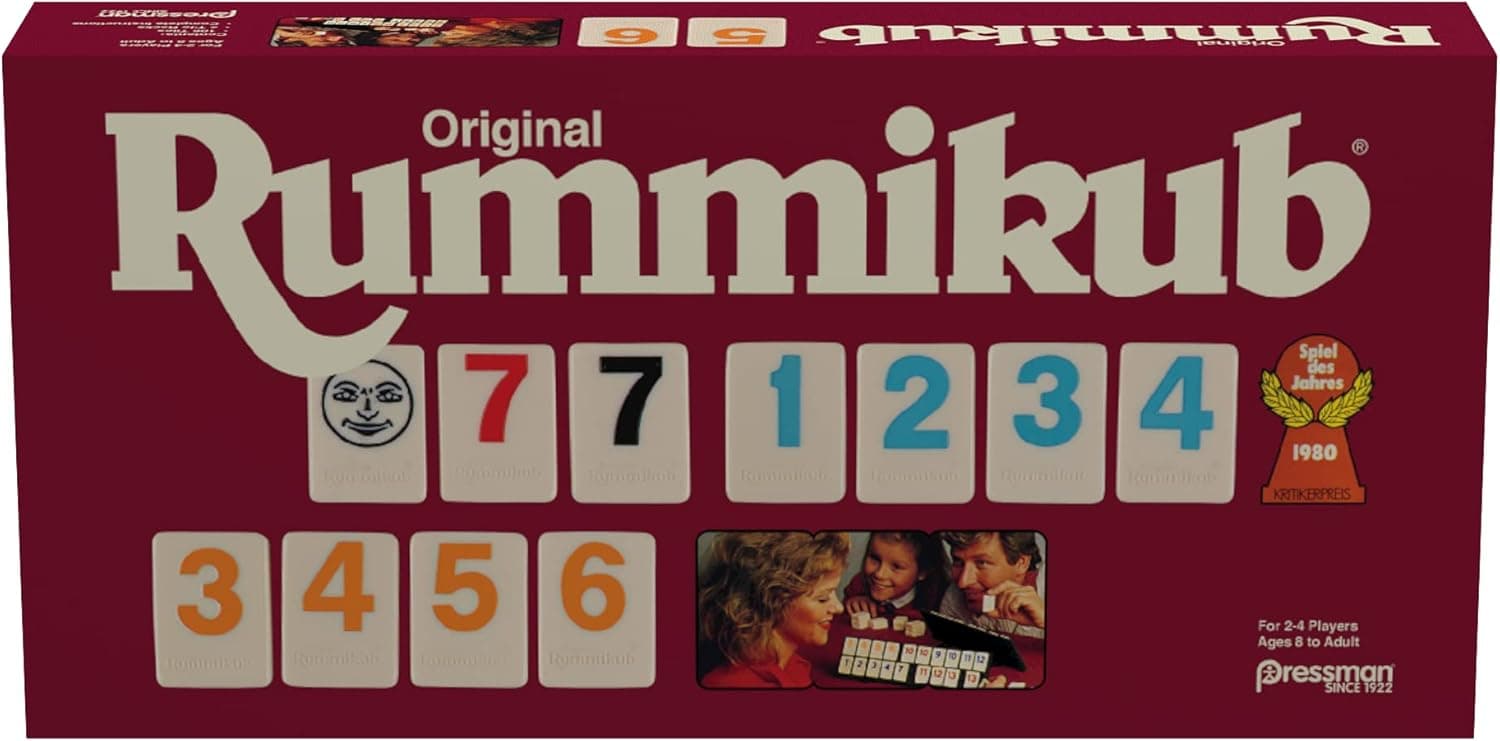Pressman Original Retro Style Large Numbers Rummikub - Includes Tiles with Bright, Over-Sized, Inset Numbers for Easy Viewing, Multi Color
