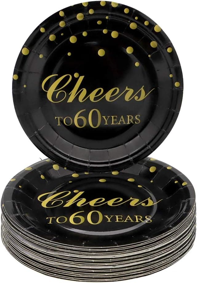 Pandecor 60th Birthday Party Supplies,50 PCS Cheers to 60 Years Disposable 7 Inch Paper Plates Dessert Plates for 60 Years Anniversary Party