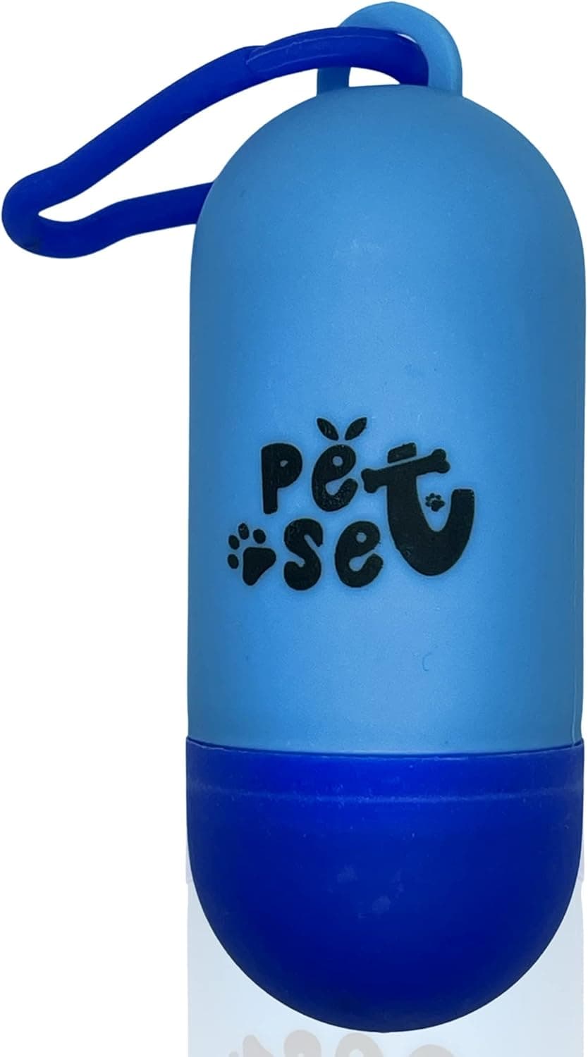 Pet Set By Stacy Talan Plastic Dispenser for Dog Waste Poop Bags with Leash Clip (Black) (Blue)