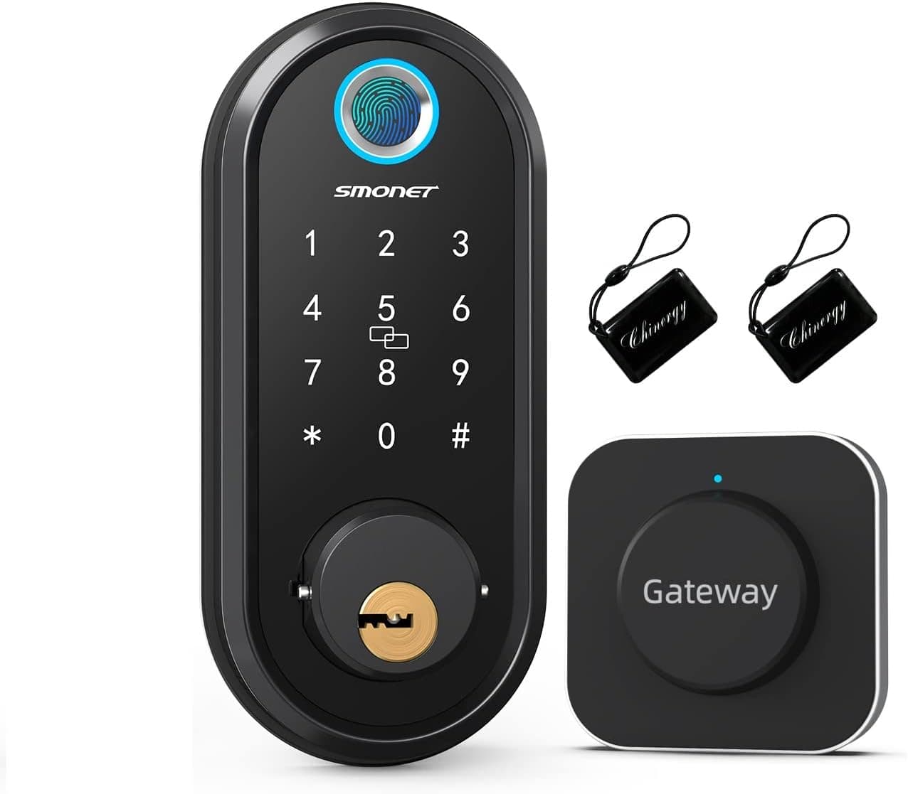Smart Lock, SMONET Keyless Entry Deadbolt Door Lock with G2 Gateway, Electronic Bluetooth with Biometric Fingerprint, Keys, IC Card, Touchscreen Keypad Auto Lock, APP Control for Home Apartment