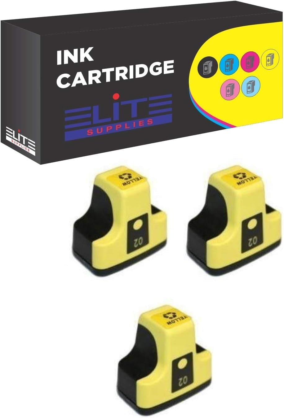 Click Image to Open expanded View 3 Pack Elite Supplies Compatible Inkjet Cartridge Replacement for HP02 HP-02XL, HP C8721W, HP Photosmart (3 Yellow)