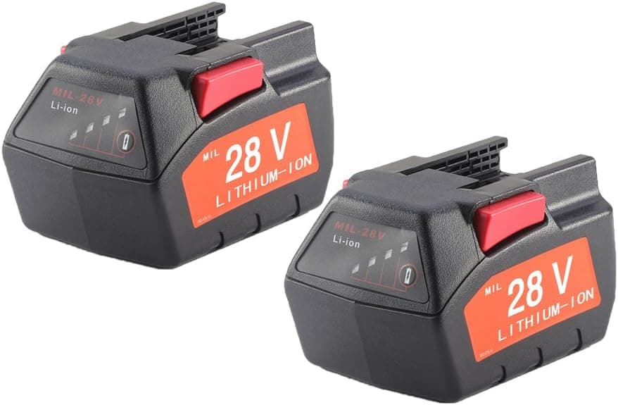 2pcs Masione 28V Li-Ion 2.0Ah Battery for Milwaukee V28 M28 0726-22 Hammer Drill Impact Driver Saw Red Lithium Replacement Battery Packs