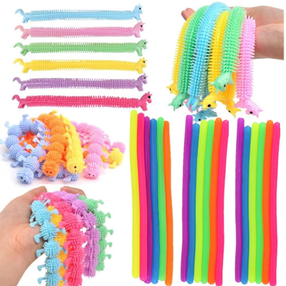 Abitor 30Packs(Monkey Noodles x 18, Unicorn Noodles x 6,Worms Noodles x 6, Stretchy Strings Monkey Noodles) Fitness Stretching Size:20CM,Stretches to 9 Feet