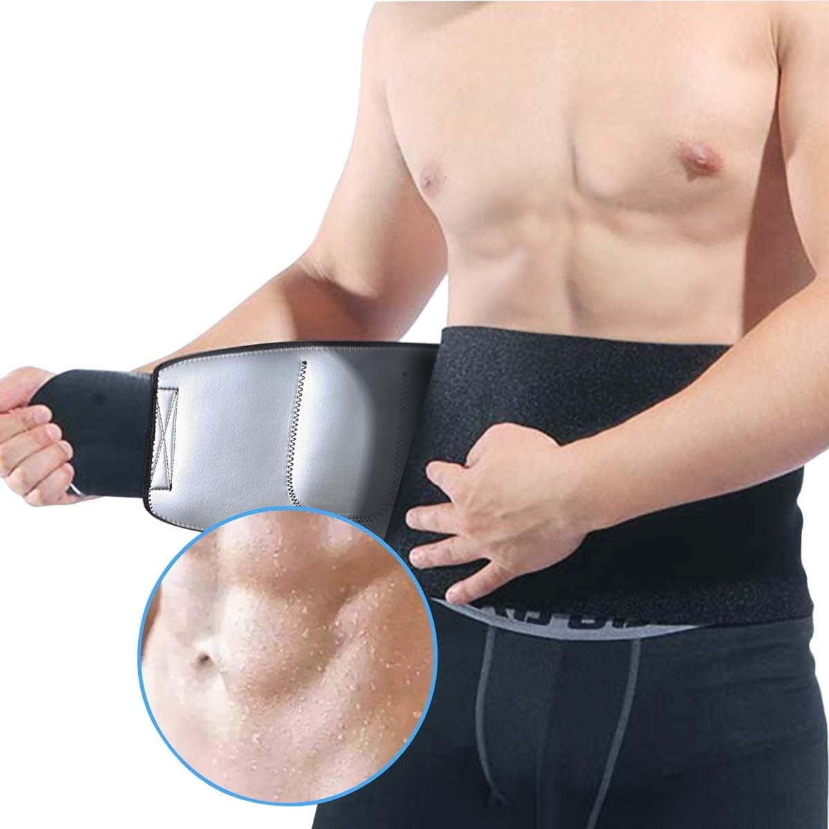 Hong-in Compression Sweat Waist Trimmer Belt, Nano-coatings Trainer Band, Stomach Fat Burner, Lumbar Support, Back Brace, Sport Girdle with Pocket